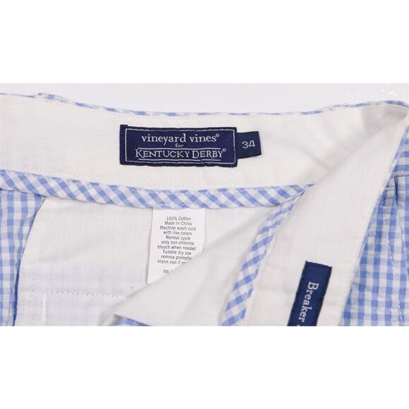 Vineyard Vines Kentucky Derby Blue Seersucker Flat Front Breaker Shorts Men's 34 - Picture 6 of 7